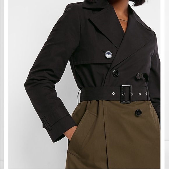 NWT Express Color Block Nylon Belted Trench Coat - Picture 8 of 11
